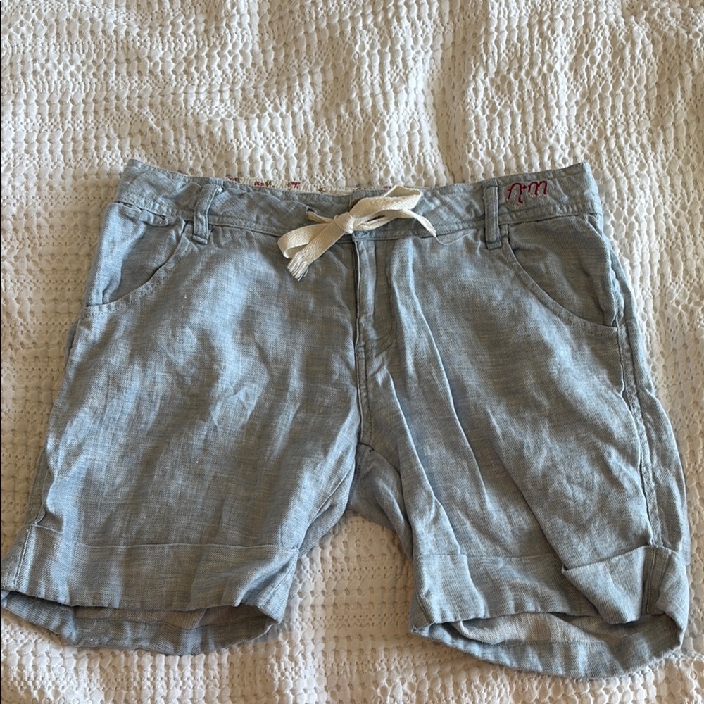 Women’s Light Blue 100% Linen Drawstring Shorts